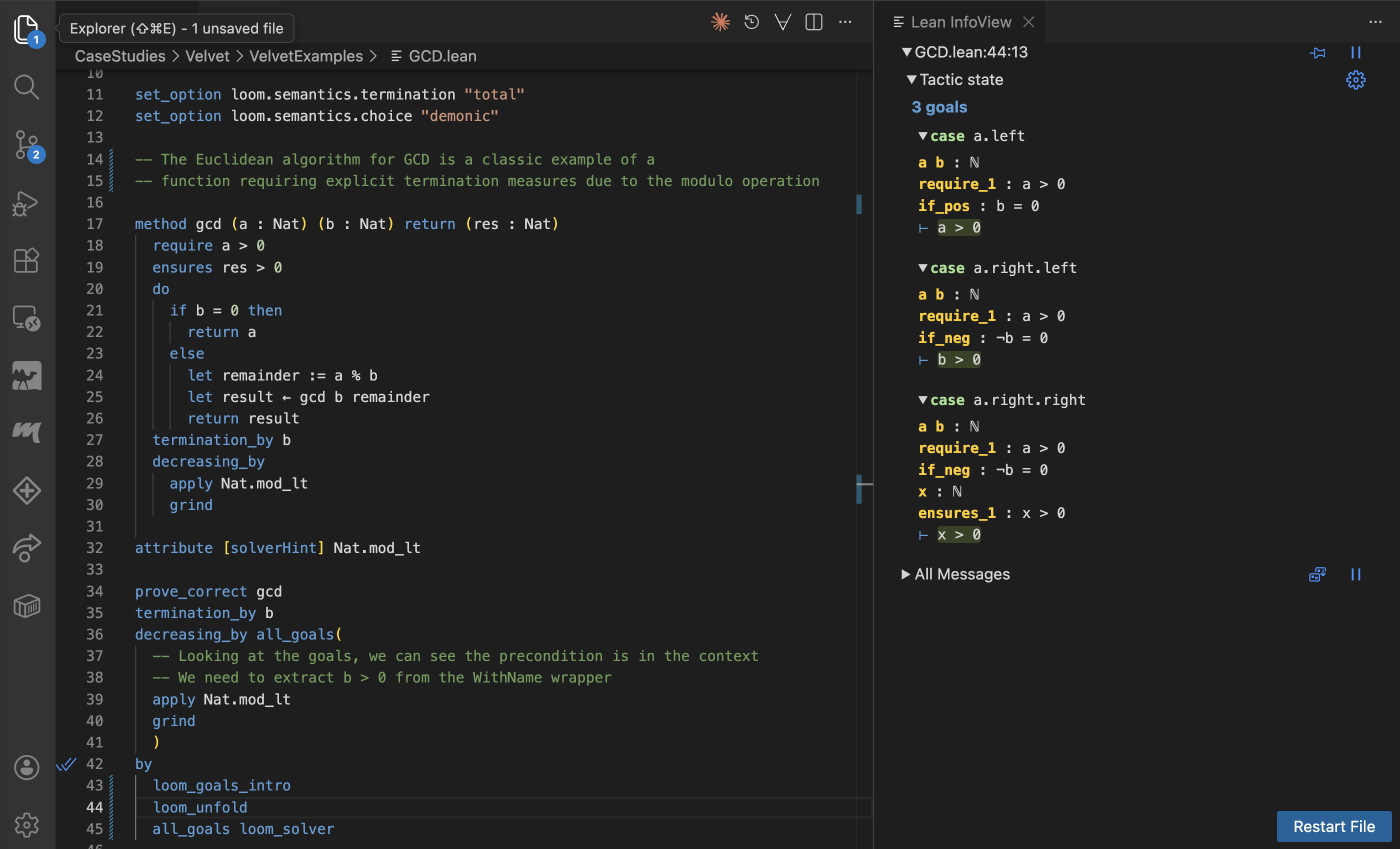 Proving the GCD algorithm correct in Lean with VSCode