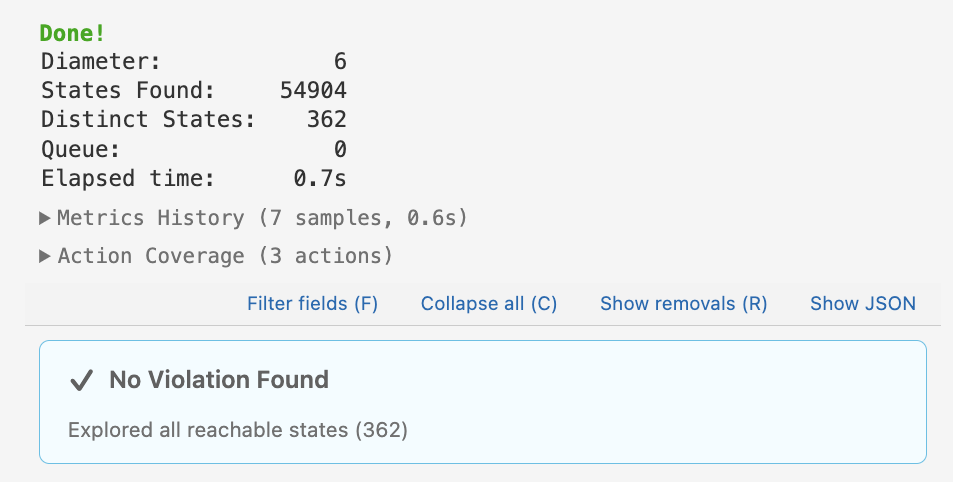 Lean InfoView showing the results of successful model
checking
